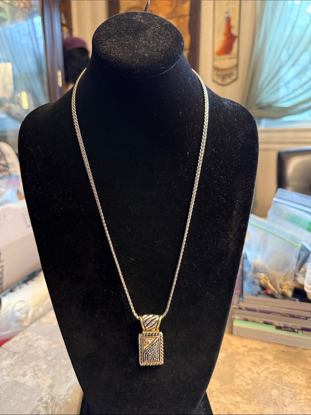Vintage silver and gold tone .925 pendant necklace on Napier cobra chain